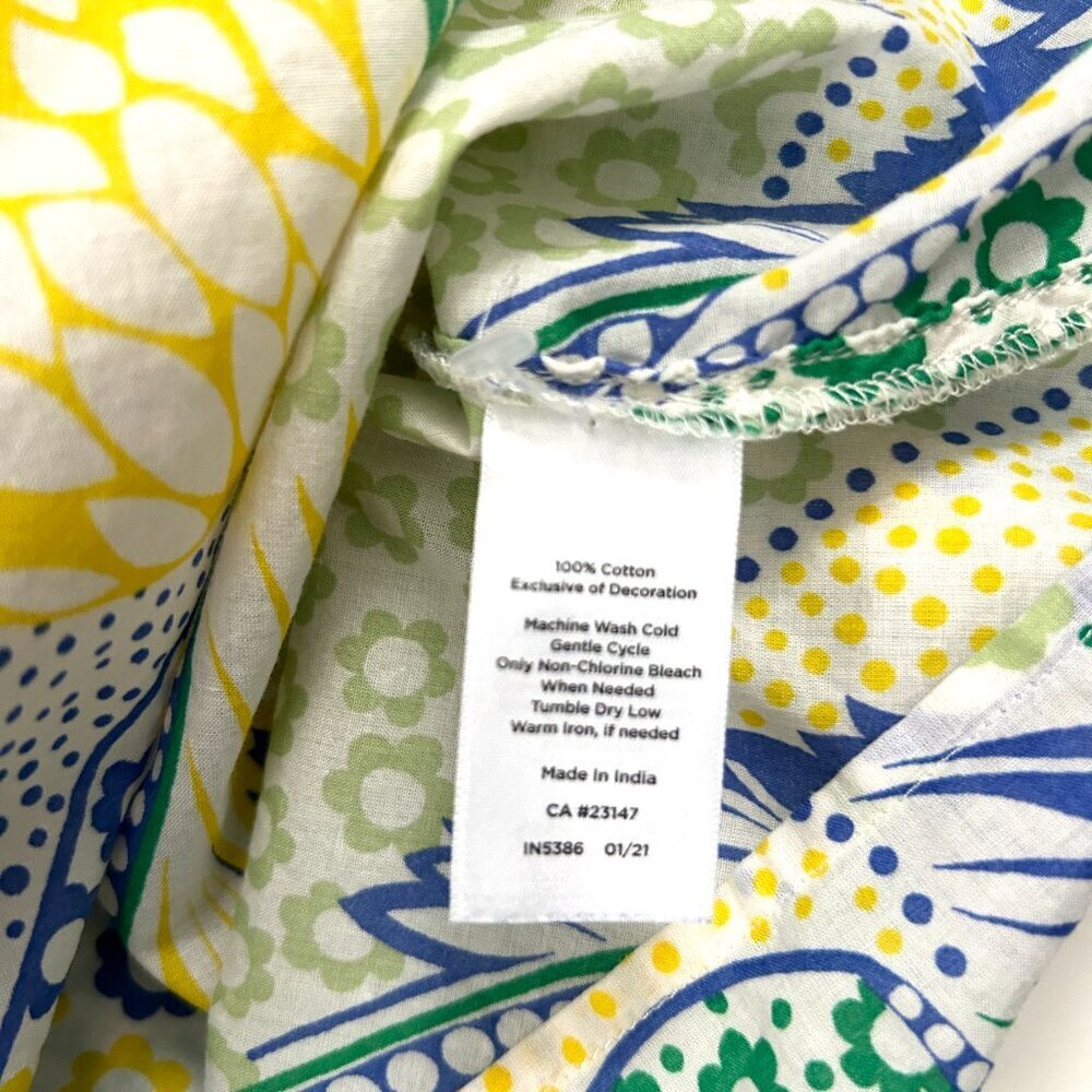 Talbots Medium Petite Green Yellow Blue Paisley Smocked Button Down Long Slv Top - Picture 5 of 8